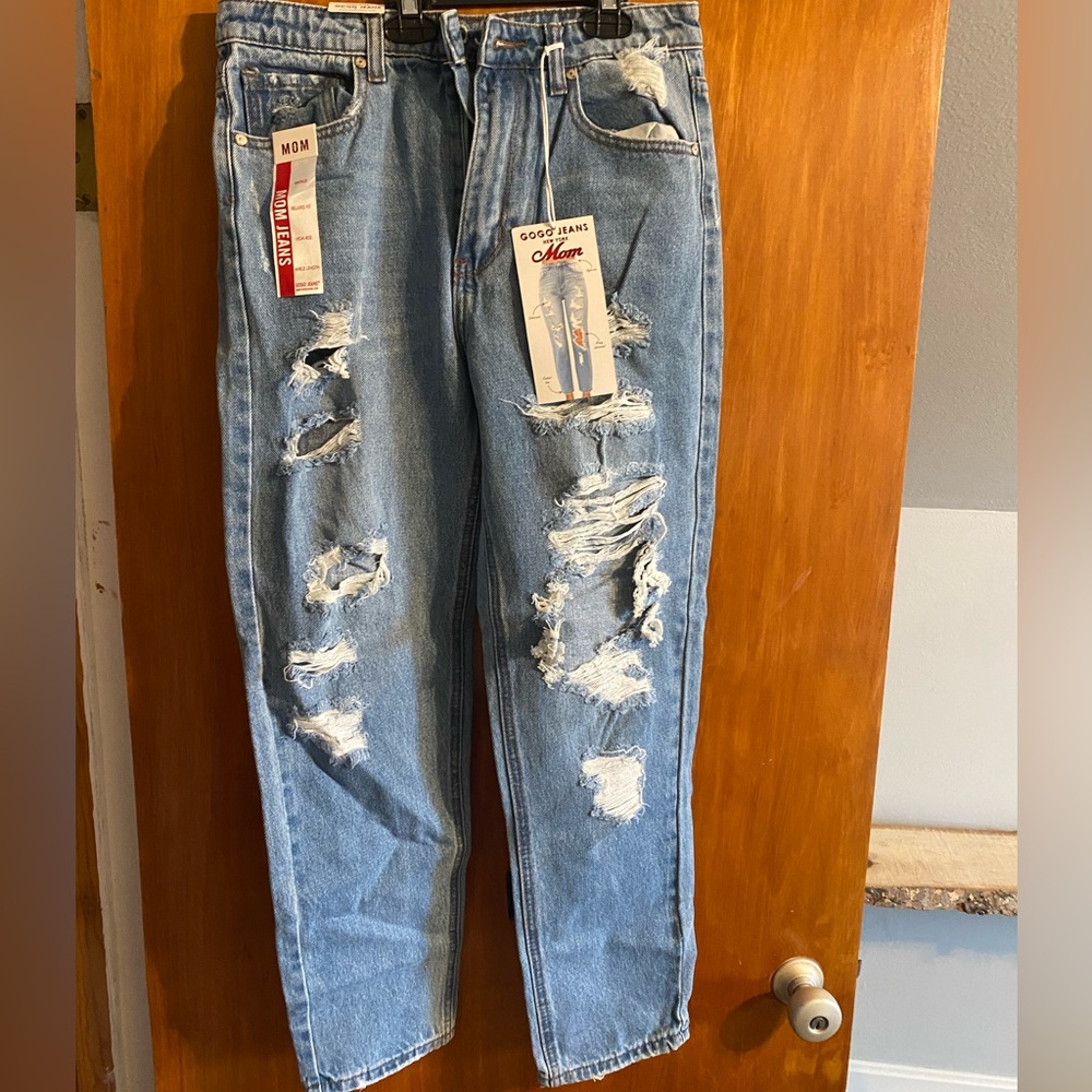 High rise distressed mom jeans